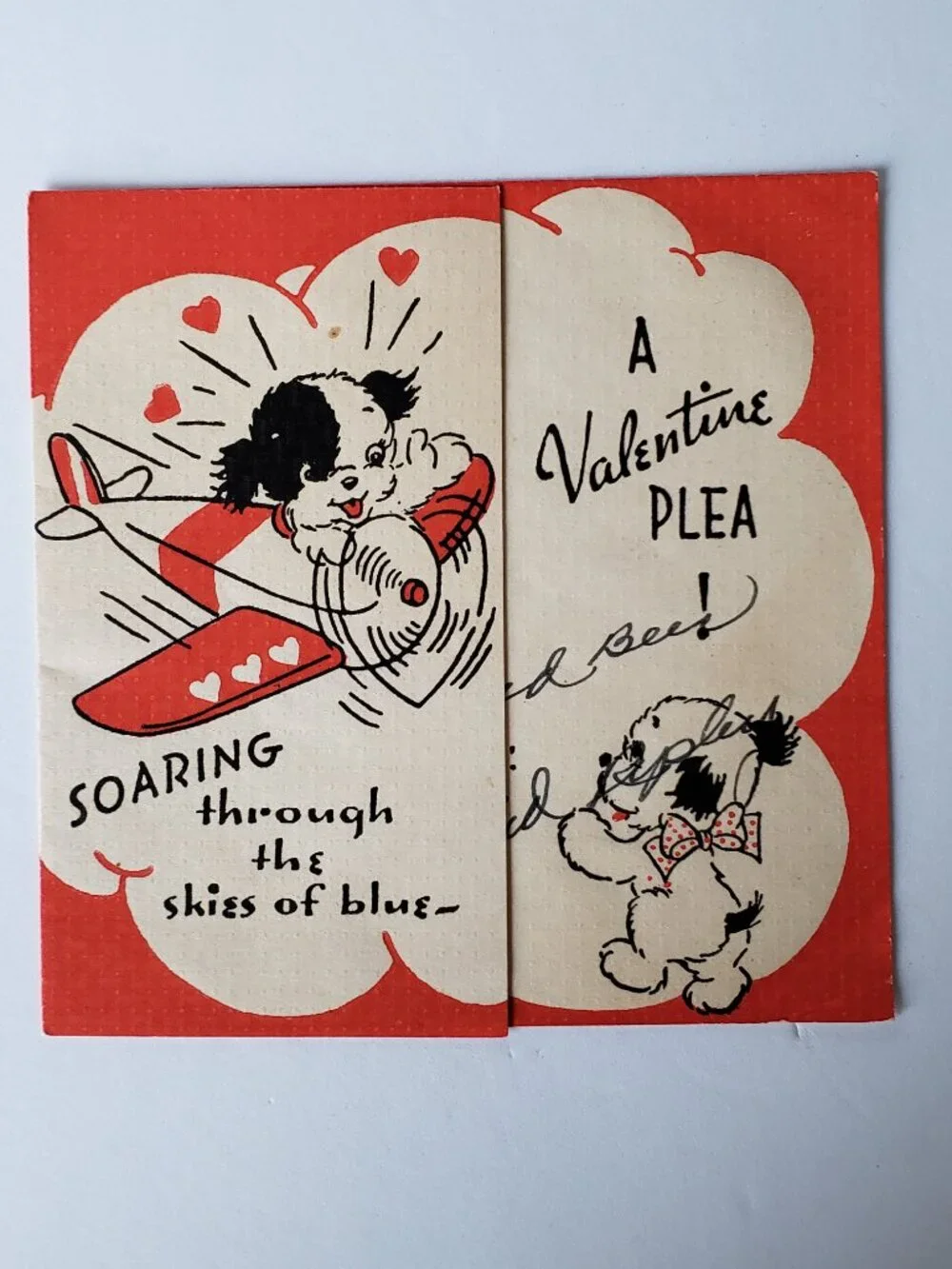 1940s Puppy Dog Flying a Prop Plane A Valentine Plea Valentine's Day Card